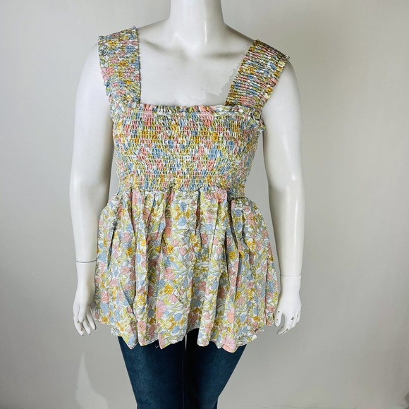 New Rachel Zoe Womans Sz 1X Plus White Floral Smocked Ditsy Print NWT - Picture 2 of 8